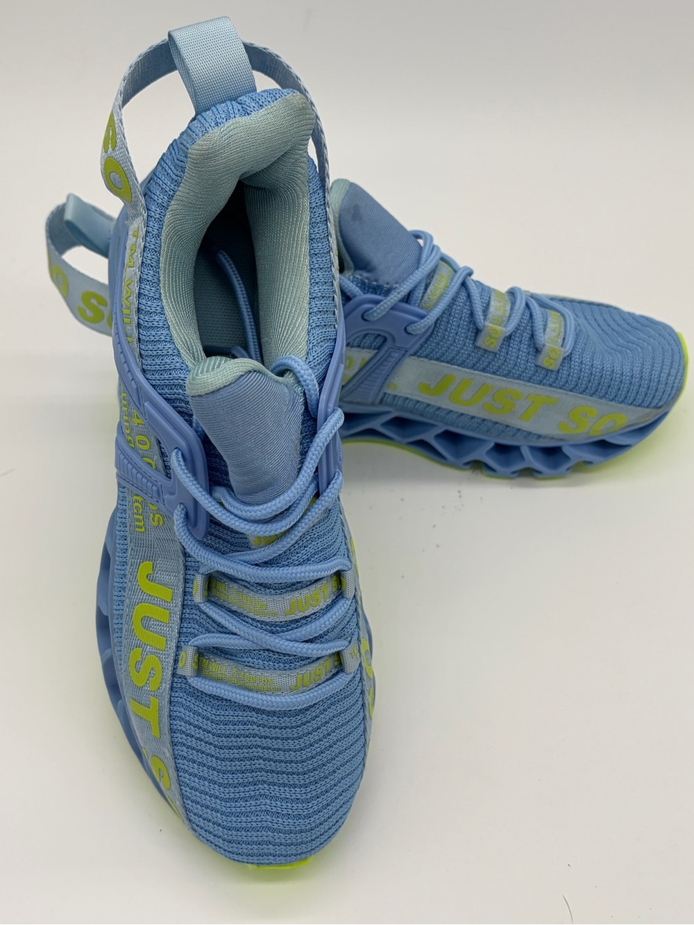 Women's Light Blue Sandals with Lime Accents - JUST SO